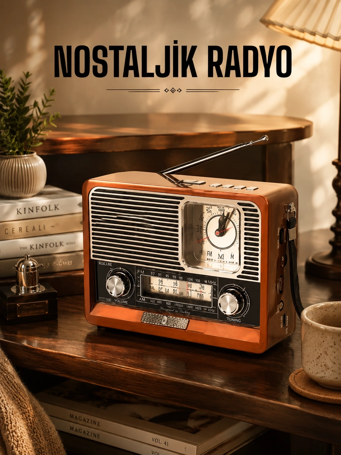 BUĞZ Ahşap Görünümlü Retro Bluetooth Radyo USB,AUX Ve SD Kart Girişli