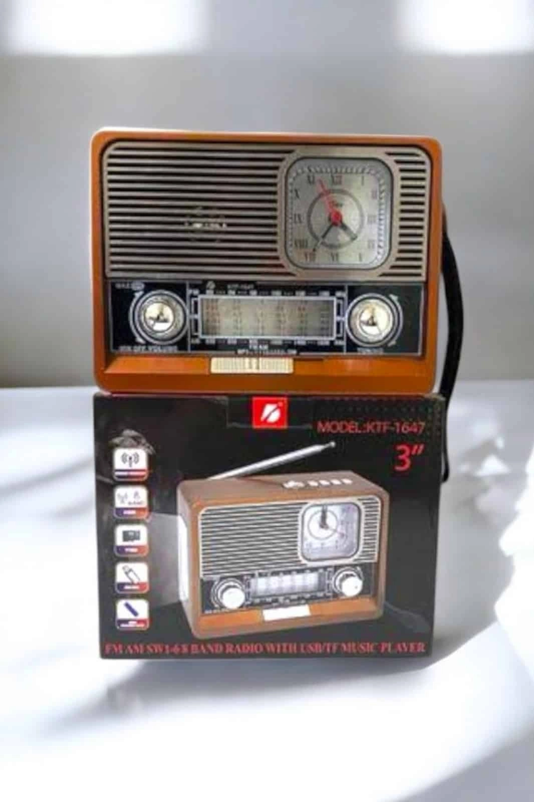 BUĞZ Ahşap Görünümlü Retro Bluetooth Radyo USB,AUX Ve SD Kart Girişli