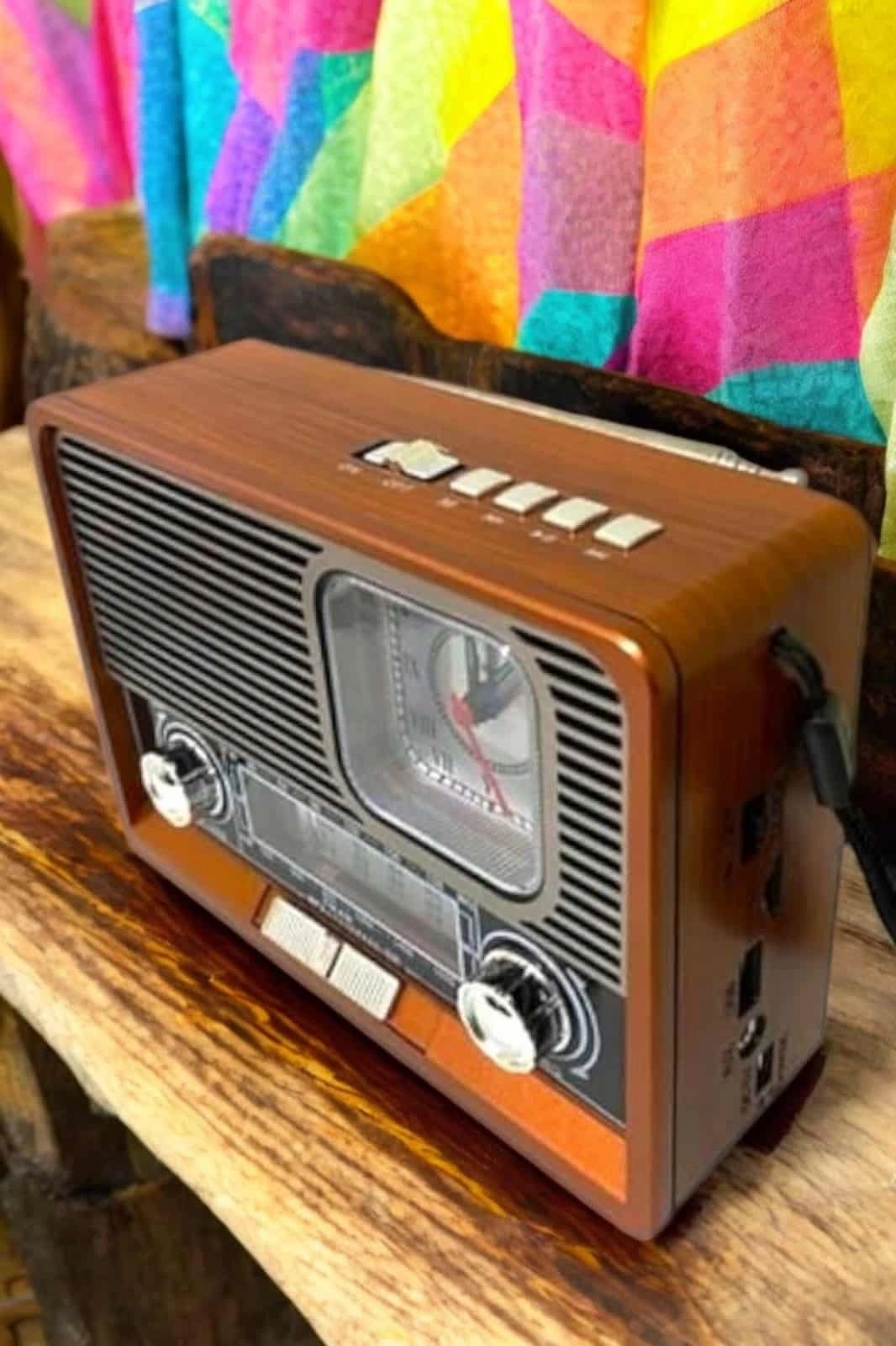 BUĞZ Ahşap Görünümlü Retro Bluetooth Radyo USB,AUX Ve SD Kart Girişli