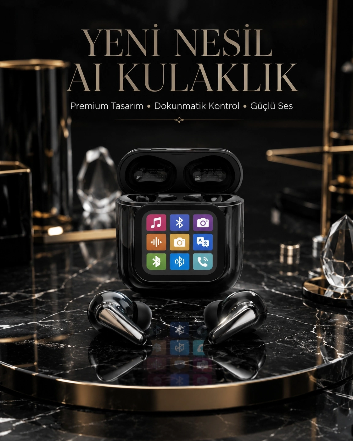 BUĞZ AI Bluetooth Kulaklık Akıllı Dokunmatik Kontrol Özellikli