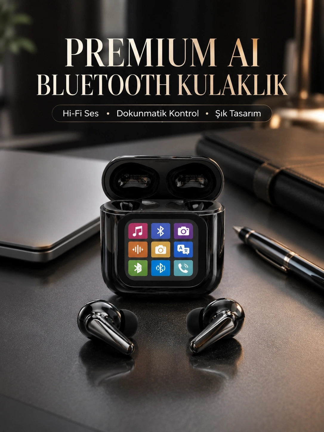 BUĞZ AI Destekli Dokunmatik Ekranlı Kablosuz Bluetooth Kulaklık
