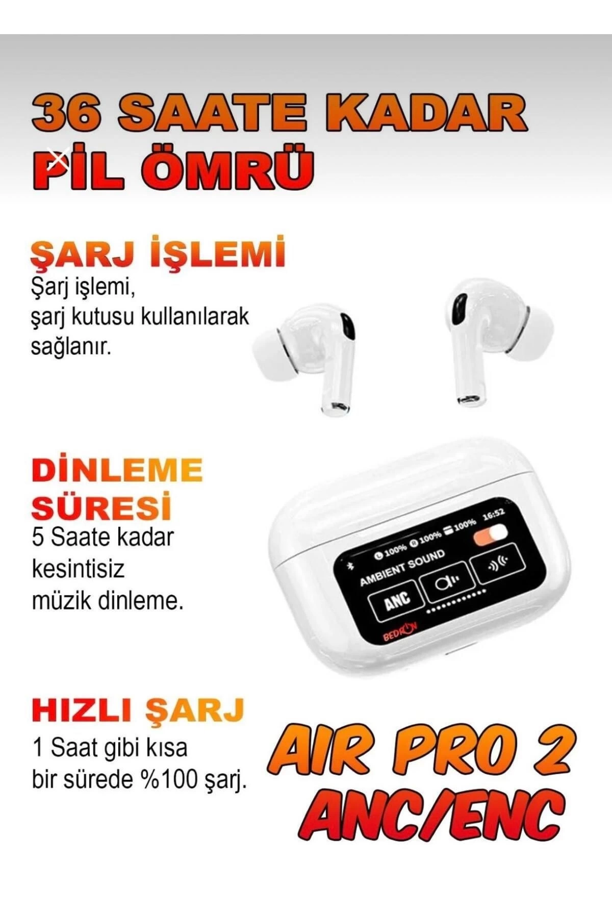 BUĞZ Air 2 Max Plus Anc Dokunmatik Ekranlı Bluetooth Kulaklık Ios Android Tüm Telefonlara Uyumlu Kulaklık BUĞZ Air 2 Max Plus Anc Dokunmatik Ekranlı Bluetooth Kulaklık Ios Android Tüm Telefonlara Uyumlu Kulaklık