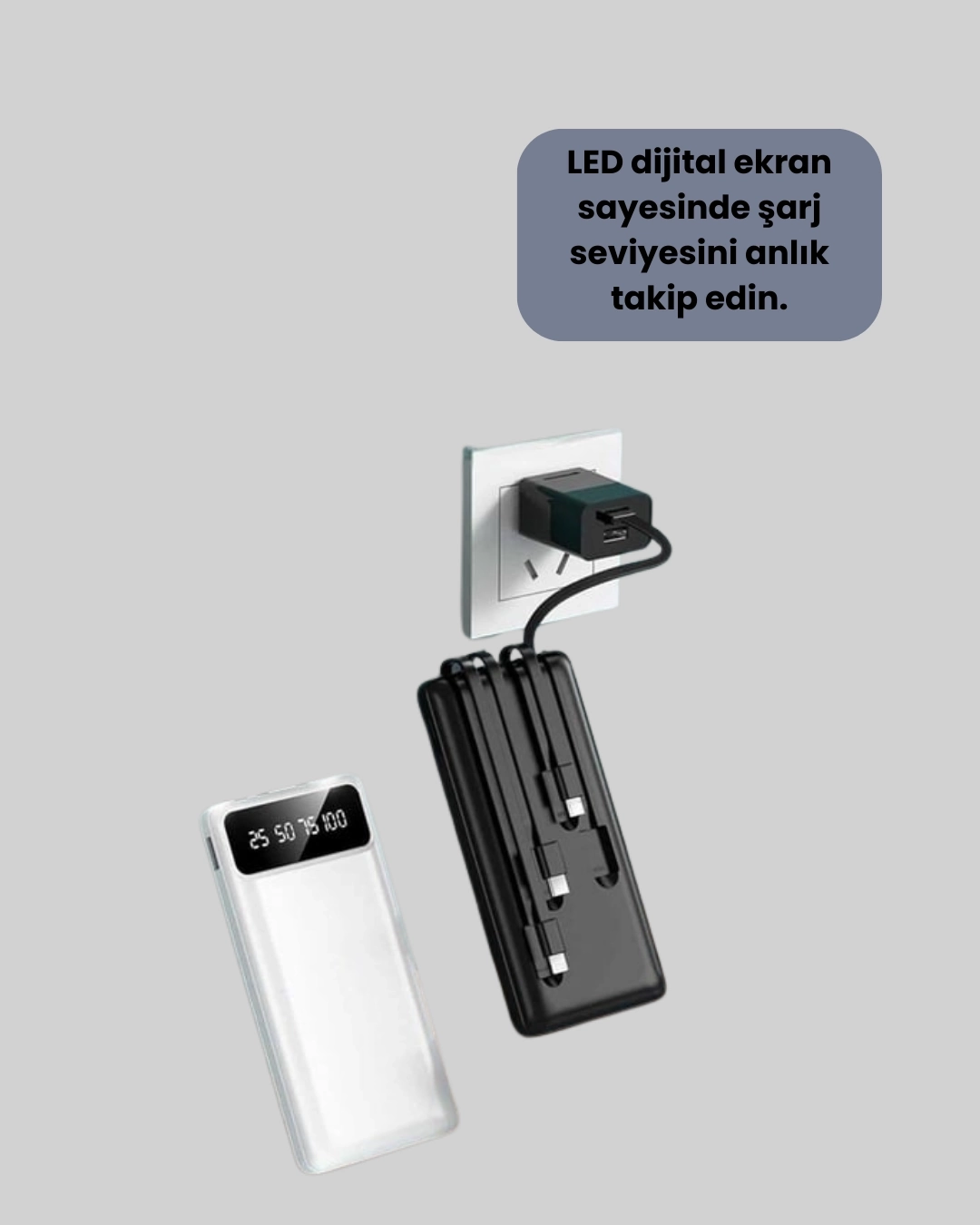 BUĞZ Akıllı LCD Ekranlı 20.000mAh Powerbank PD + USB + Type-C
