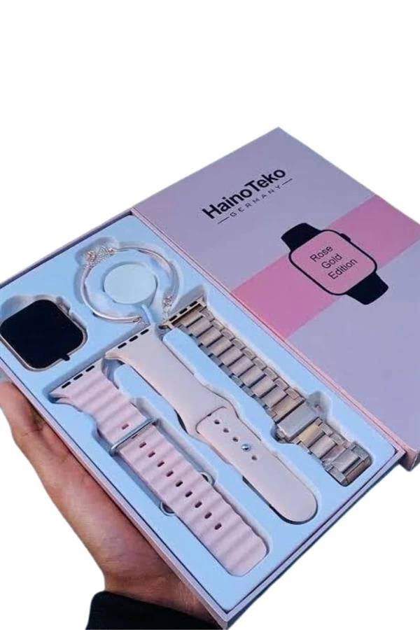 BUĞZ Akıllı Saat 3 Kordonlu Ve Aksesuarlı Bayanlar Için Şık Rose renk