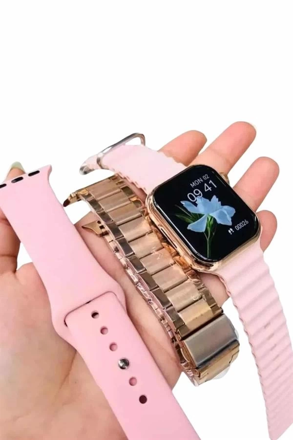 BUĞZ Akıllı Saat 3 Kordonlu Ve Aksesuarlı Bayanlar Için Şık Rose renk