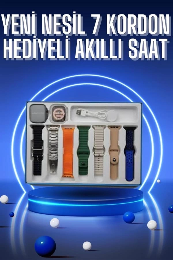 BUĞZ Akıllı Saat 7 Kordon Hediyeli Takvim Alarm Nabız Ölçer Bildirim Görme Sesli Görüşme