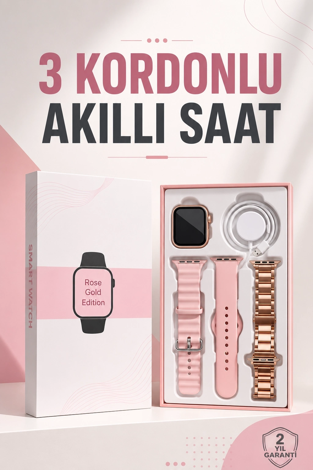 BUĞZ Akıllı Saat Amoled Ekran 3 Kordonlu Aksesuar Hediyeli Sesli Görüşme