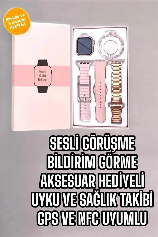 BUĞZ Akıllı Saat Amoled Ekran 3 Kordonlu Aksesuar Hediyeli Sesli Görüşme