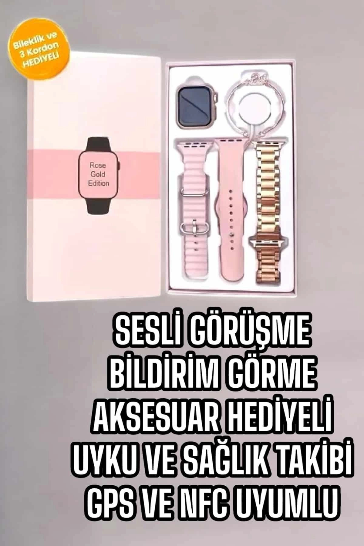 BUĞZ Akıllı Saat Amoled Ekran 3 Kordonlu Aksesuar Hediyeli Sesli Görüşme