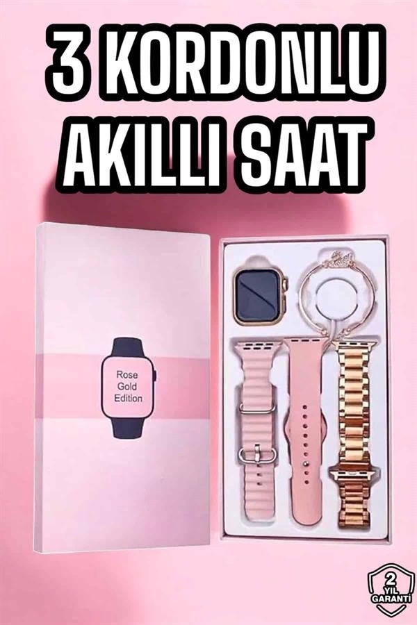 BUĞZ Akıllı Saat Amoled Ekran 3 Kordonlu Aksesuar Hediyeli Sesli Görüşme