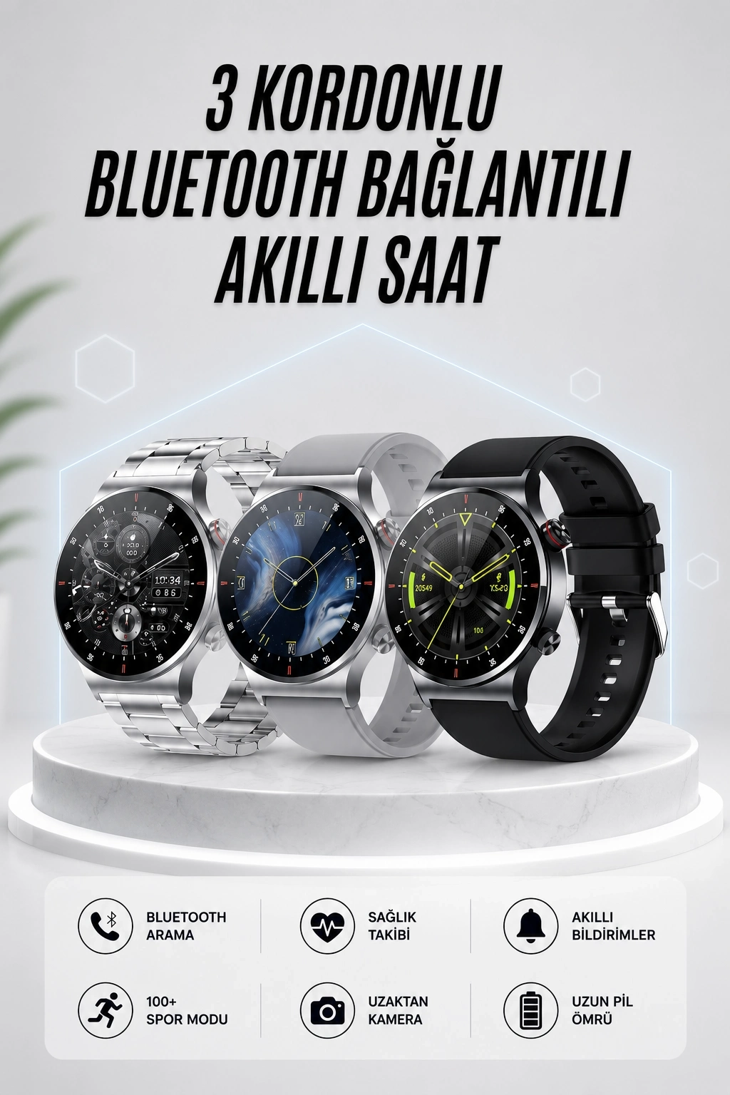 BUĞZ Akıllı Saat Amoled Ekran Bluetooth Bağlantılı Sesli Görüşme Nabız Ölçer