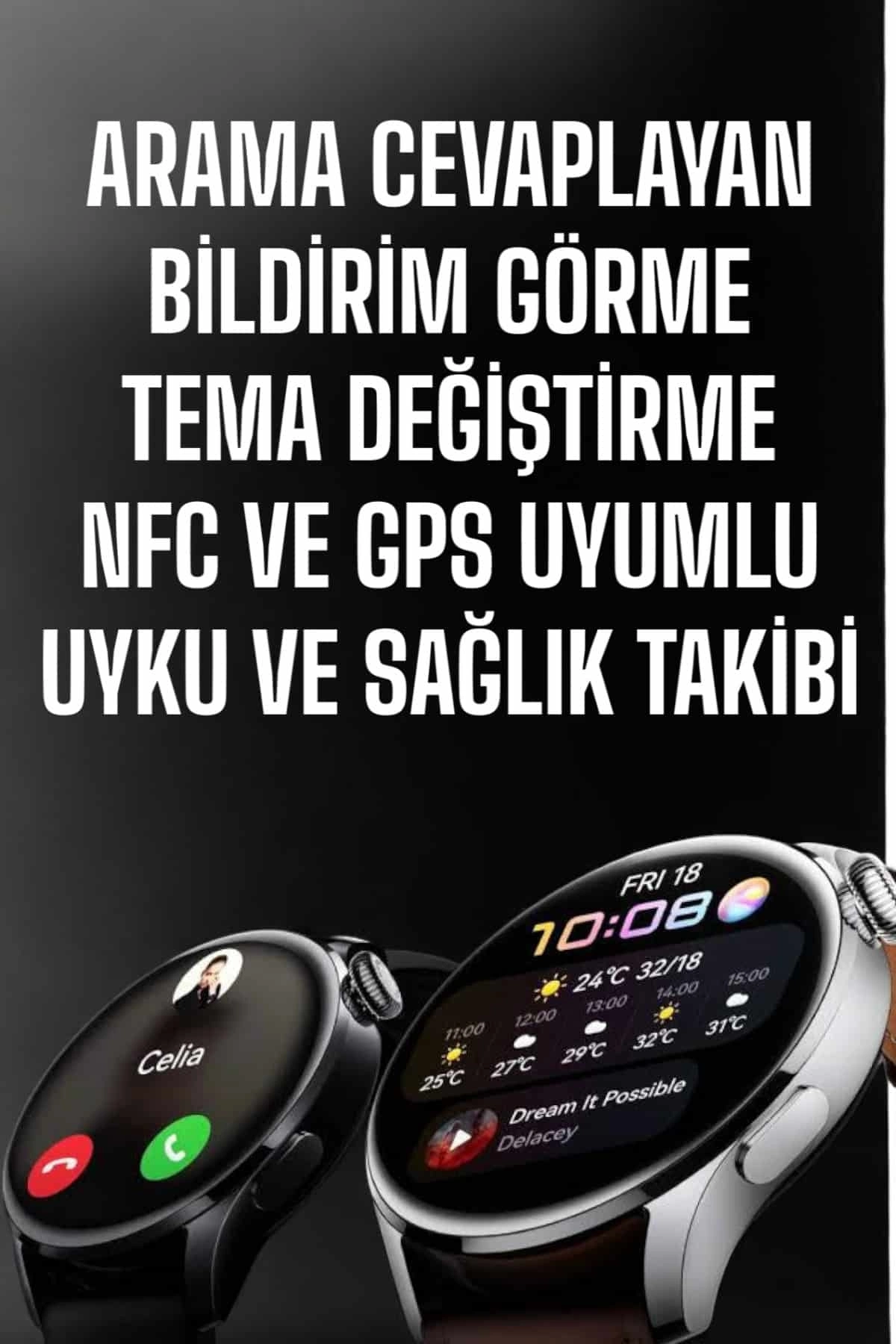 BUĞZ Akıllı Saat Bildirim Görme Amoled Ekran GPS Uyumlu Sesli Görüşme
