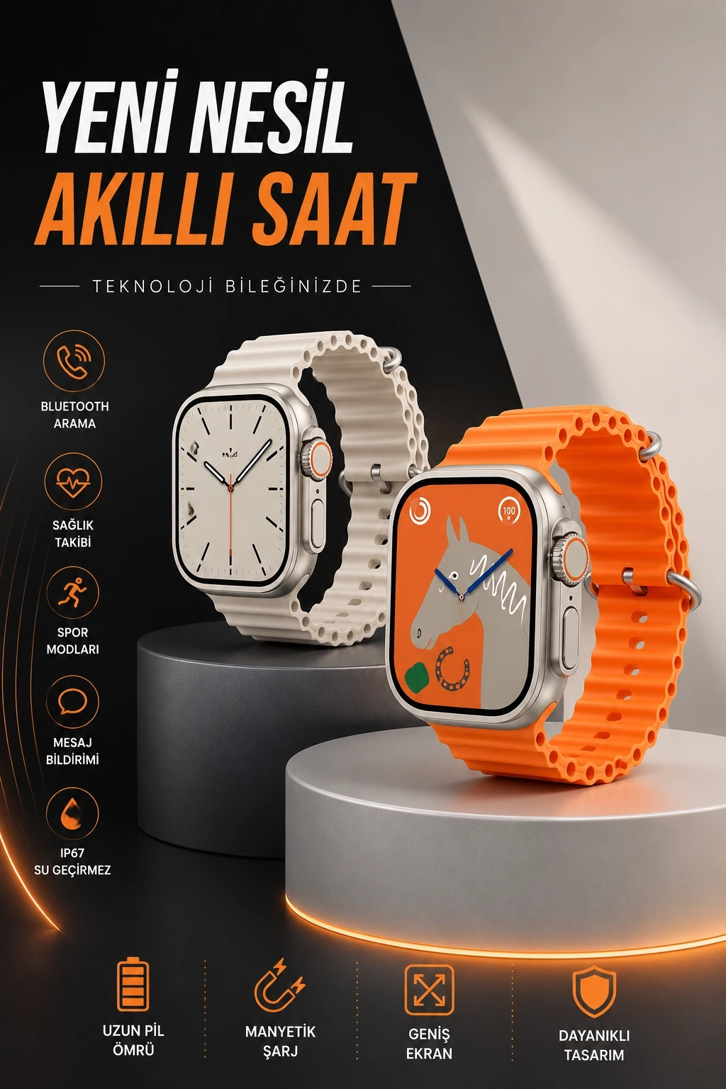 BUĞZ Akıllı Saat Bluetooth Bağlantılı Uyku ve Sağlık Takibi