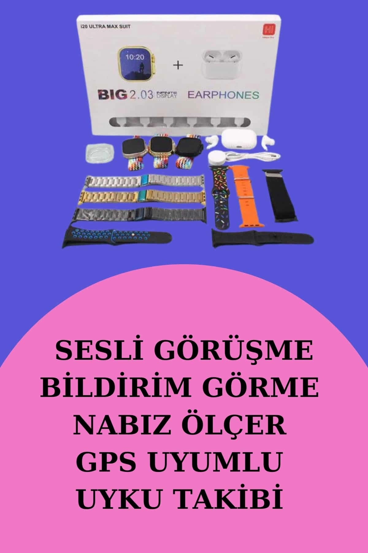 BUĞZ Akıllı Saat Bluetooth Kulaklık Hediyeli Bildirim Görme Sesli Görüşme Çoklu Kordon