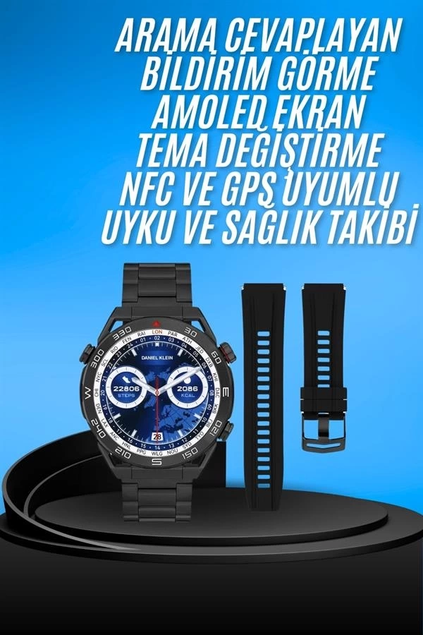BUĞZ Akıllı Saat Çelik Kordonlu Amoled Ekran Android ve İOS Uyumlu Çağrı Cevaplayabilen