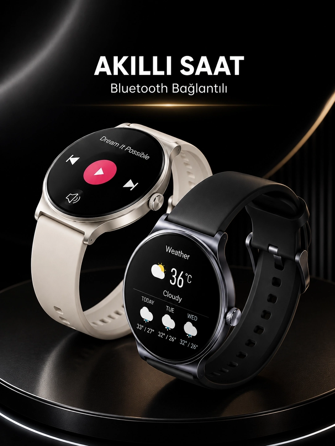 BUĞZ Akıllı Saat Sesli Görüşme Bluetooth Bağlantılı 3 Kordonlu