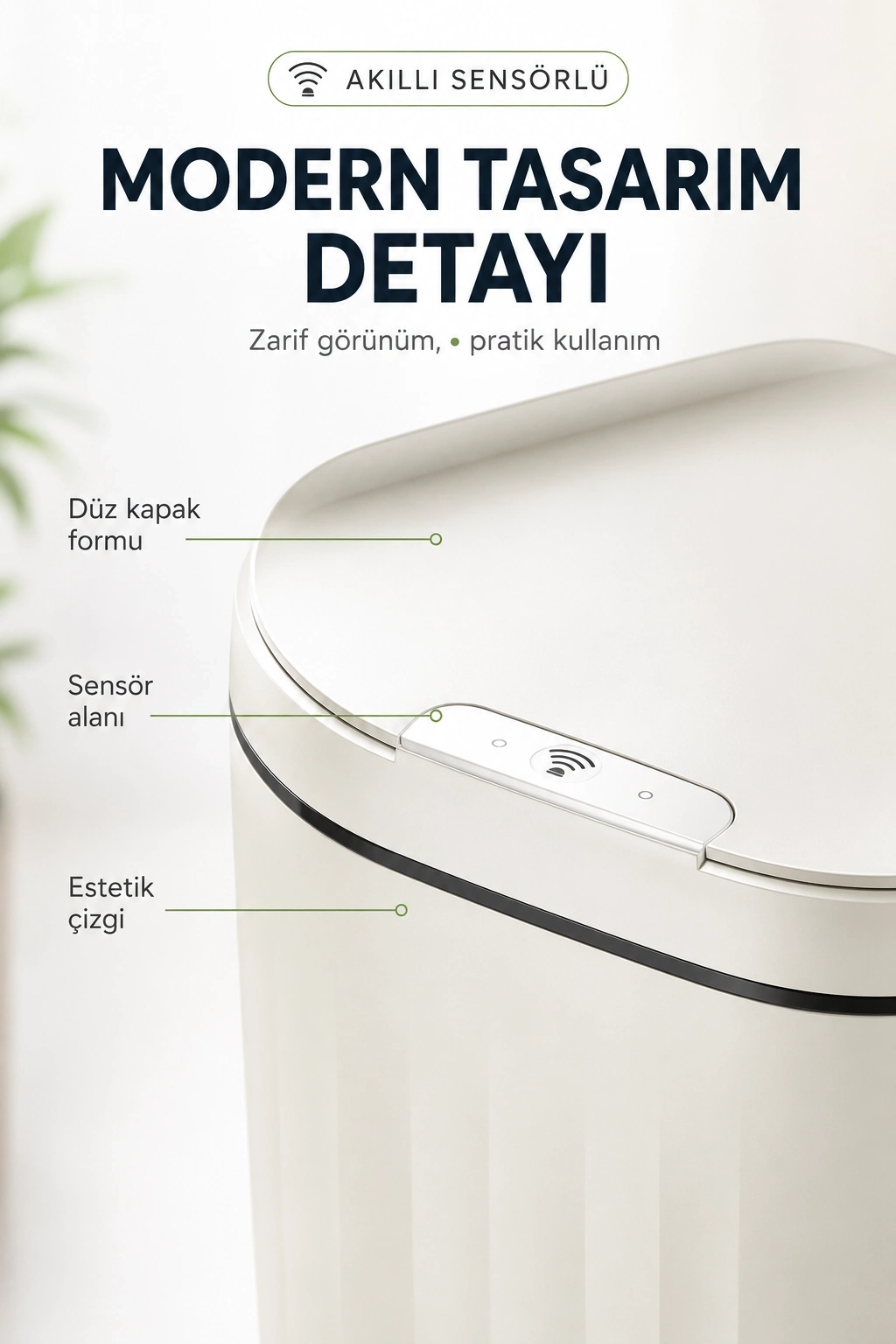 BUĞZ Akıllı Sensörlü 20 Litre Çöp Kovası Sessiz Kapaklı Modern Hijyenik Ev Tipi Çöp Kutusu
