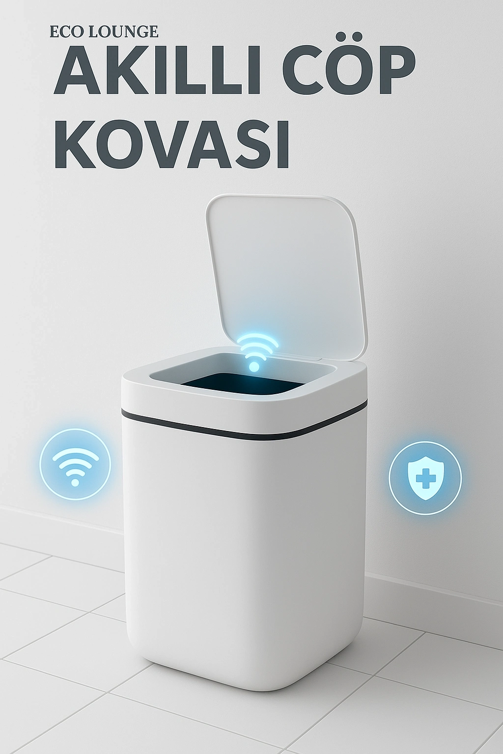 BUĞZ Akıllı Sensörlü Antibakteriyel Çöp Kovası 20 Litre Çöp Kutusu, Çöp Torbası Uyumlu Kapak