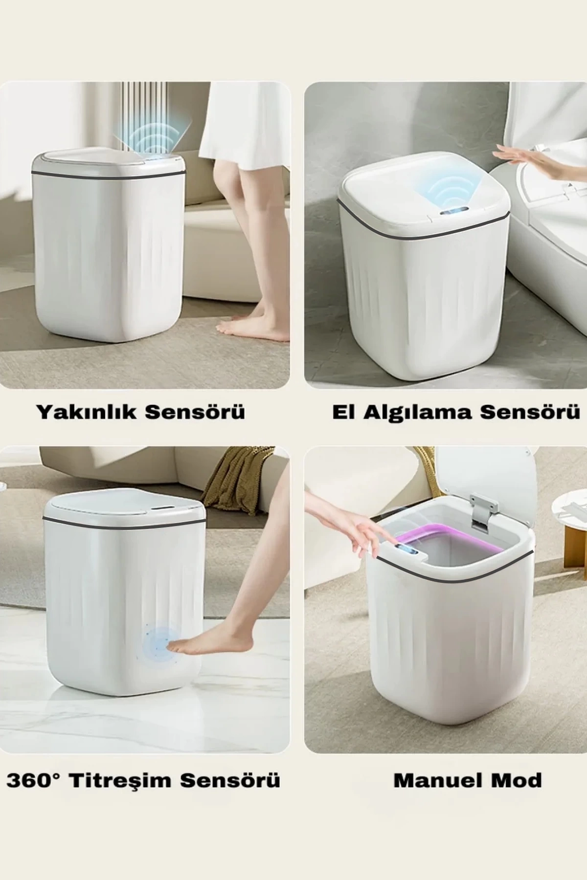 BUĞZ Akıllı Sensörlü Antibakteriyel Çöp Kovası 20 lt Piller Kutuya Dahil