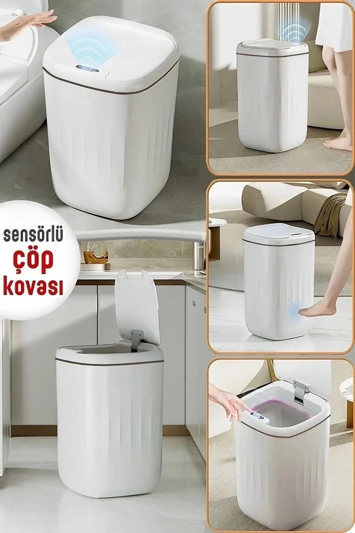 BUĞZ Akıllı Teknolojik Çöp Kutusu UV Işıklı Otomatik Aç Kapat Sensörlü Mutfak Banyo Ev 20L