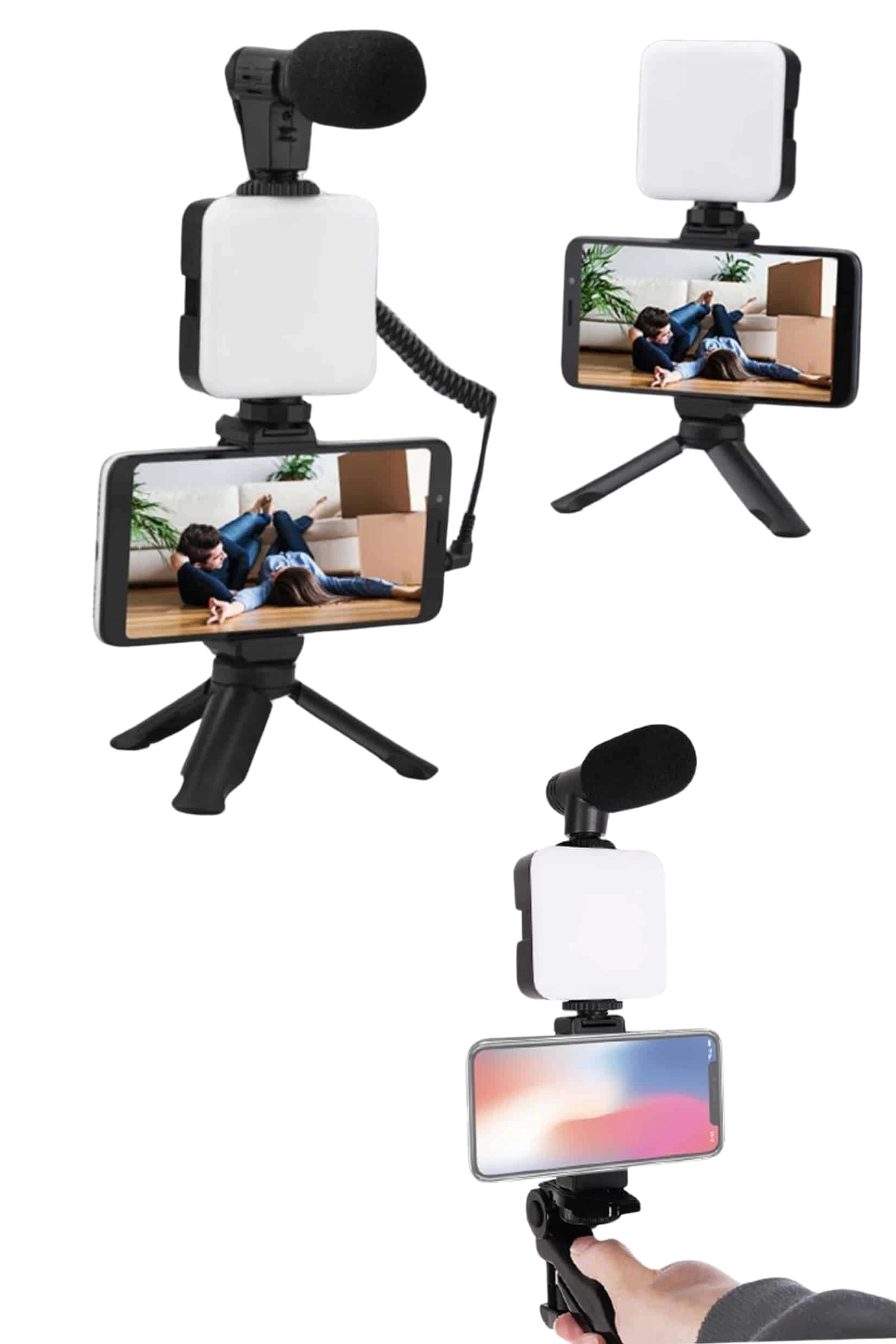 BUĞZ Akıllı Telefon Vlog Kiti Tripod Mini Mikrofonlu Telefon Tutucu