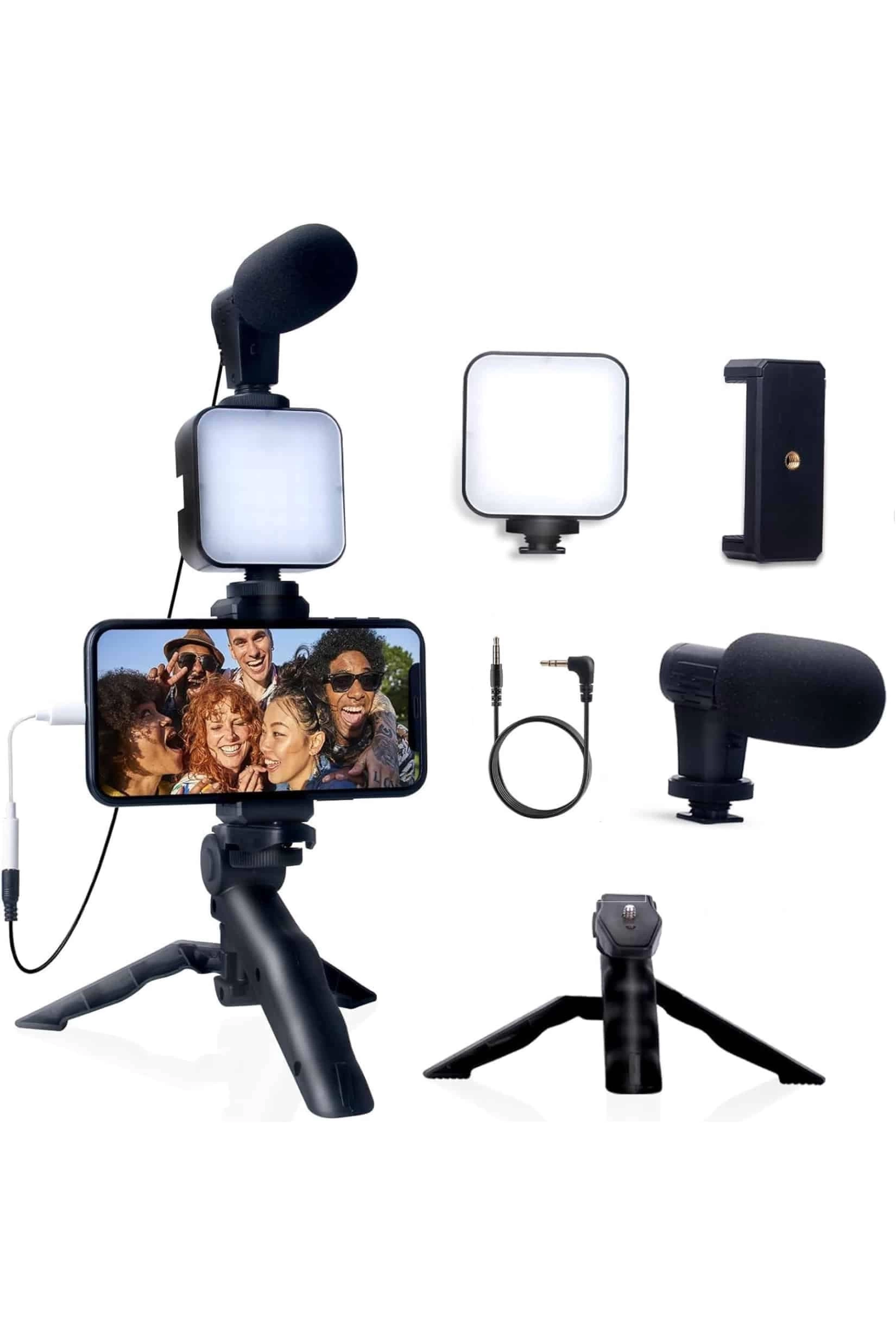 BUĞZ Akıllı Telefon Vlog Kiti Tripod Mini Mikrofonlu Telefon Tutucu