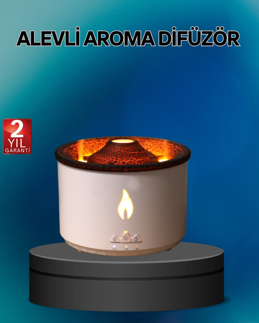 BUĞZ Alev Efektli Buhar Makinesi – Aromaterapi, Nemlendirme ve Işık Modlu Tasarım
