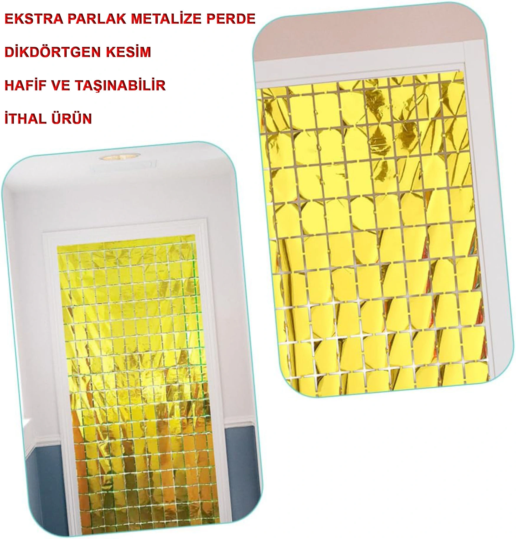 BUĞZ ALTIN RENK DİSKO DİKDÖRTGEN KESİM KAPI PERDESİ