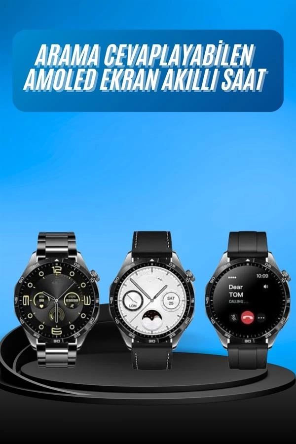 BUĞZ Amoled Ekran 3 Kordonlu Akıllı Saat 5.0 Bluetooth Bağlantılı Android ve İOS Uyumlu BUĞZ Amoled Ekran 3 Kordonlu Akıllı Saat 5.0 Bluetooth Bağlantılı Android ve İOS Uyumlu