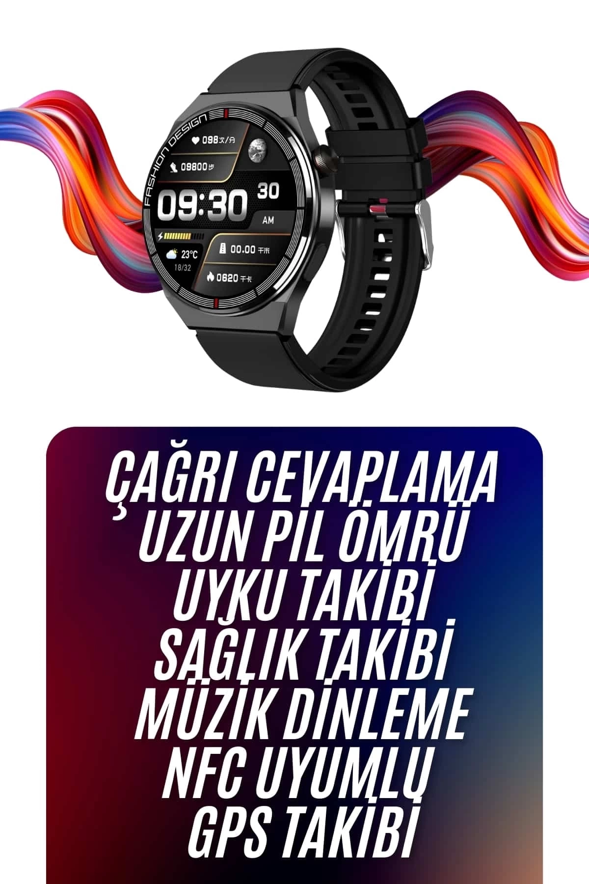 BUĞZ Amoled Ekran Akıllı Saat Üç Kordonlu İOS Android Uyumlu