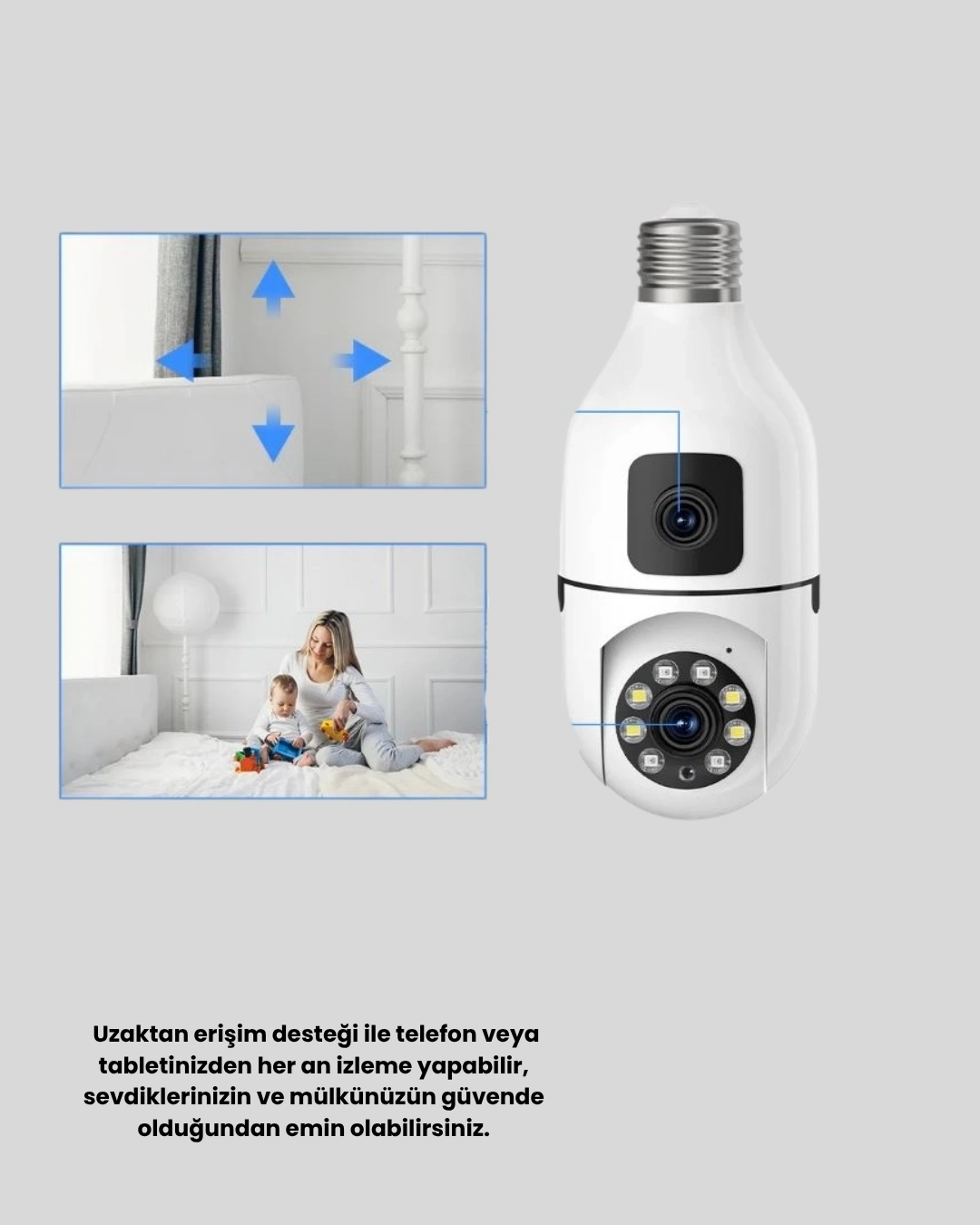 BUĞZ Ampul Tipi WiFi Kamera 2MP Lensli Full HD Görüntü ve Akıllı Hareket Algılama