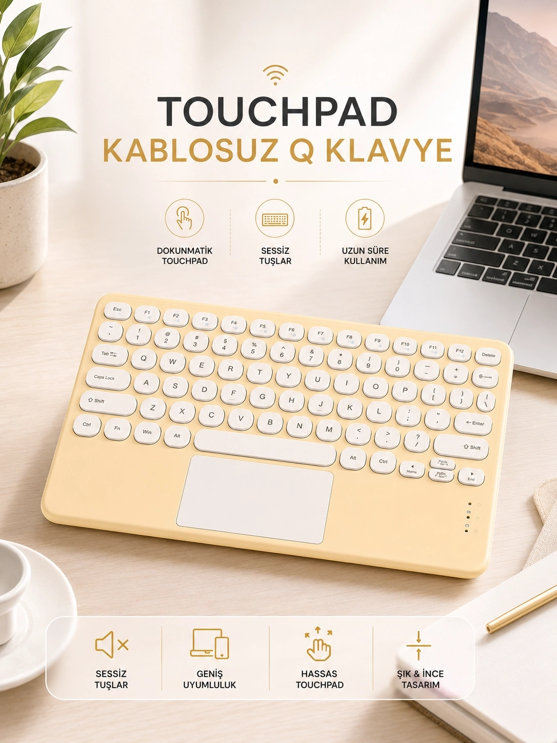 BUĞZ Android ve İOS Uyumlu Bluetooth Klavye Touchpad Slim Kablosuz Wifi Q Klavye