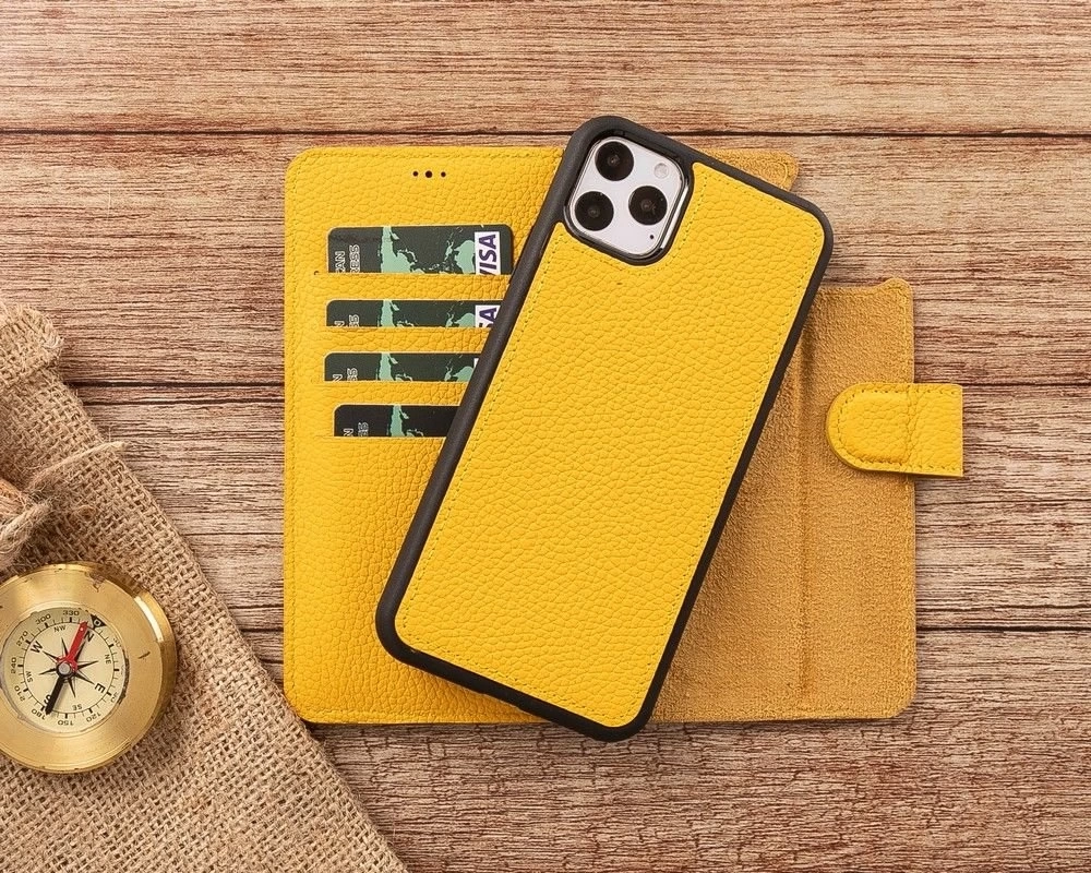 BUĞZ Apple iPhone 11 Pro Max Uyumlu Deri Cüzdanlı Kılıf FL12 Sarı
