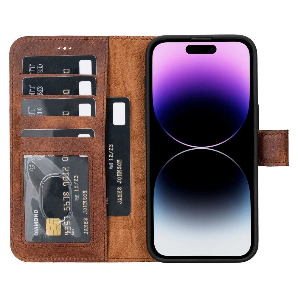 BUĞZ Apple iPhone 13 Pro Max Uyumlu Deri Cüzdanlı Kılıf MWWN TN02