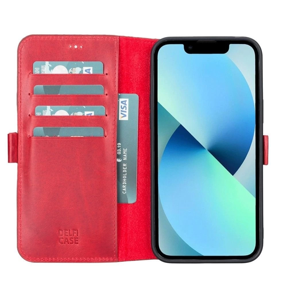 BUĞZ Apple iPhone 13 Pro Max Uyumlu Deri Cüzdanlı Kılıf Nar Çiçeği