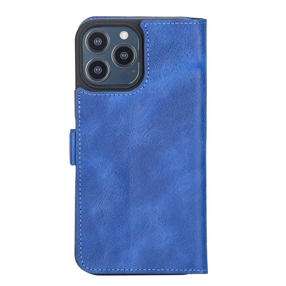 BUĞZ Apple iPhone 13 Pro Max Uyumlu Deri Cüzdanlı Kılıf Okyanus Mavi