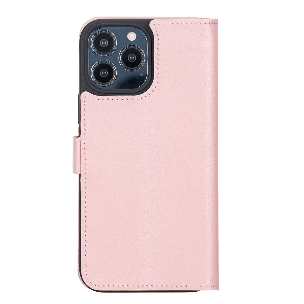 BUĞZ Apple iPhone 13 Pro Max Uyumlu Deri Cüzdanlı Kılıf Toz Pembe