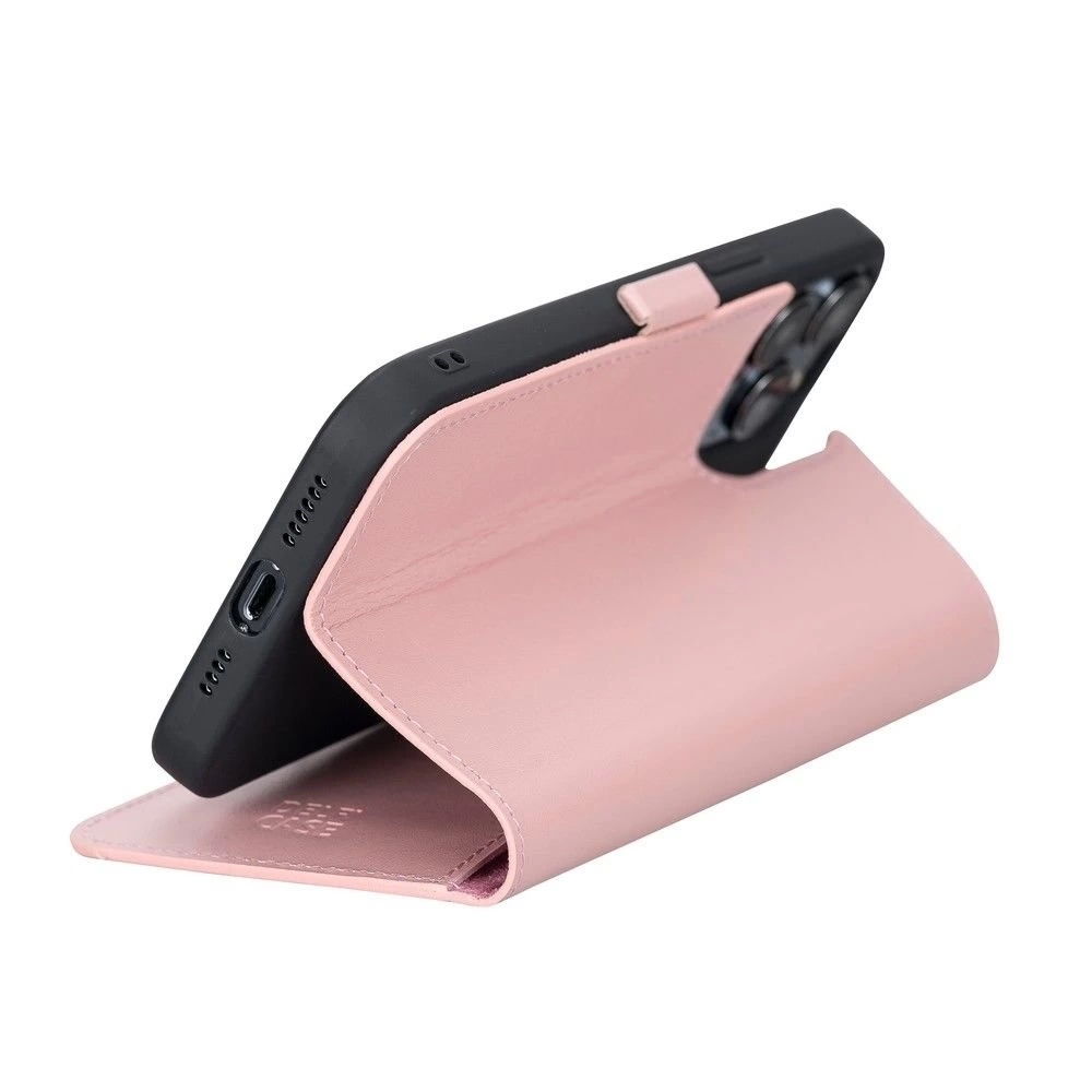 BUĞZ Apple iPhone 13 Pro Max Uyumlu Deri Cüzdanlı Kılıf Toz Pembe