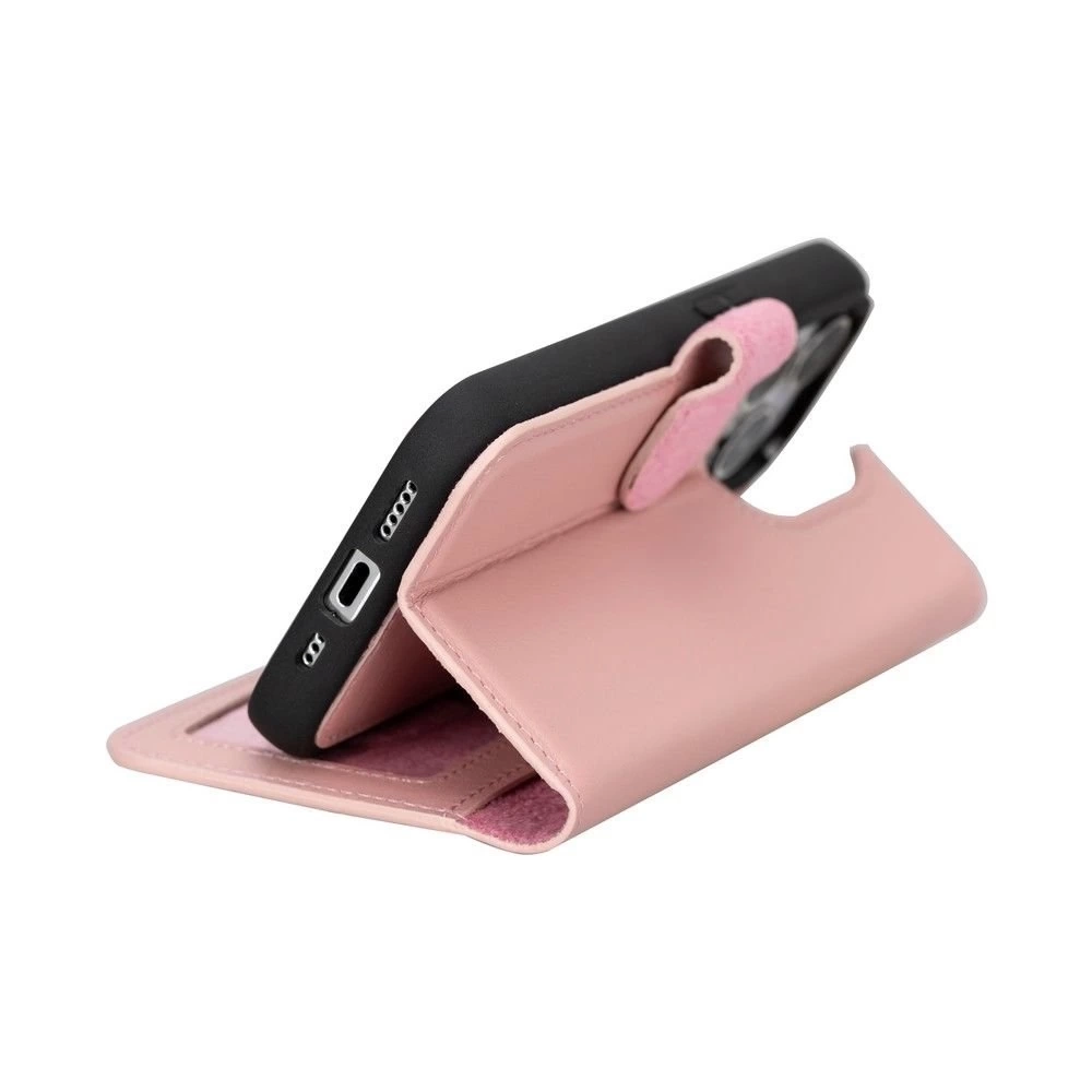 BUĞZ Apple iPhone 15 Pro Uyumlu Deri Cüzdanlı Kılıf MWWN NU2 Pembe