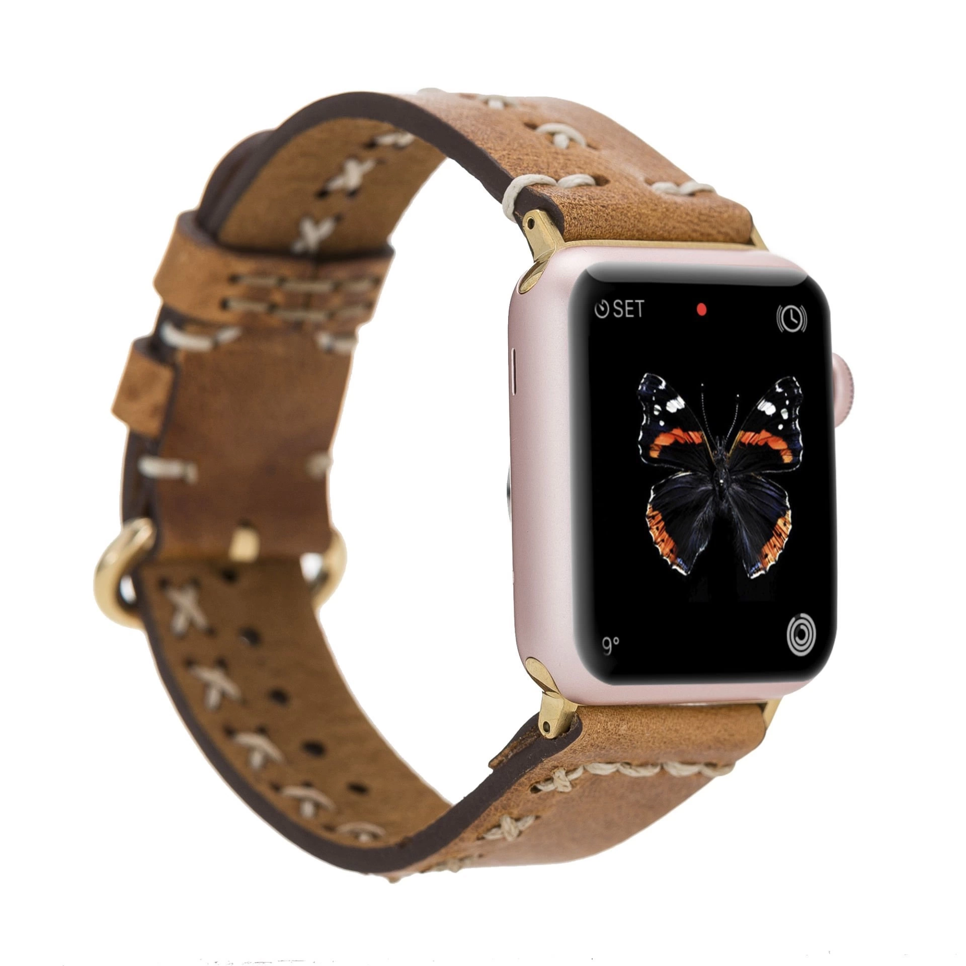 BUĞZ Apple Watch Uyumlu Deri Kordon 42-44-45mm Aqua V18 Taba