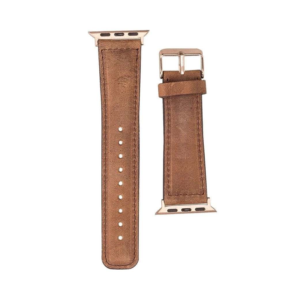 BUĞZ Apple Watch Uyumlu Deri Kordon 42-44-45mm G19 Taba