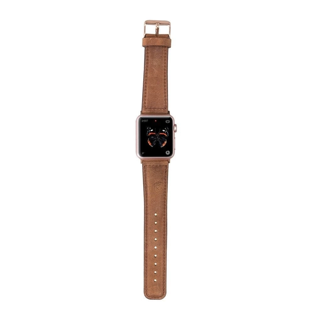 BUĞZ Apple Watch Uyumlu Deri Kordon 42-44-45mm G19 Taba