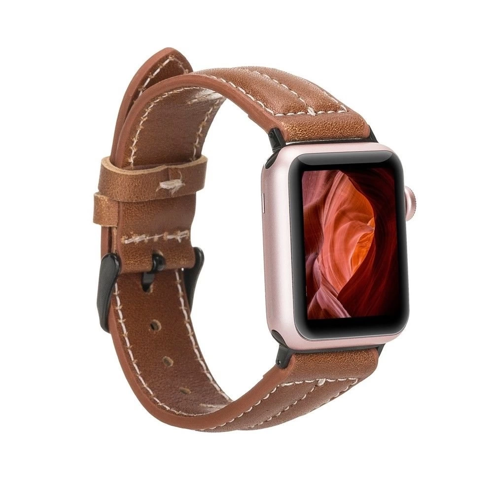 BUĞZ Apple Watch Uyumlu Deri Kordon 42-44-45mm NM3-AS2 Taba