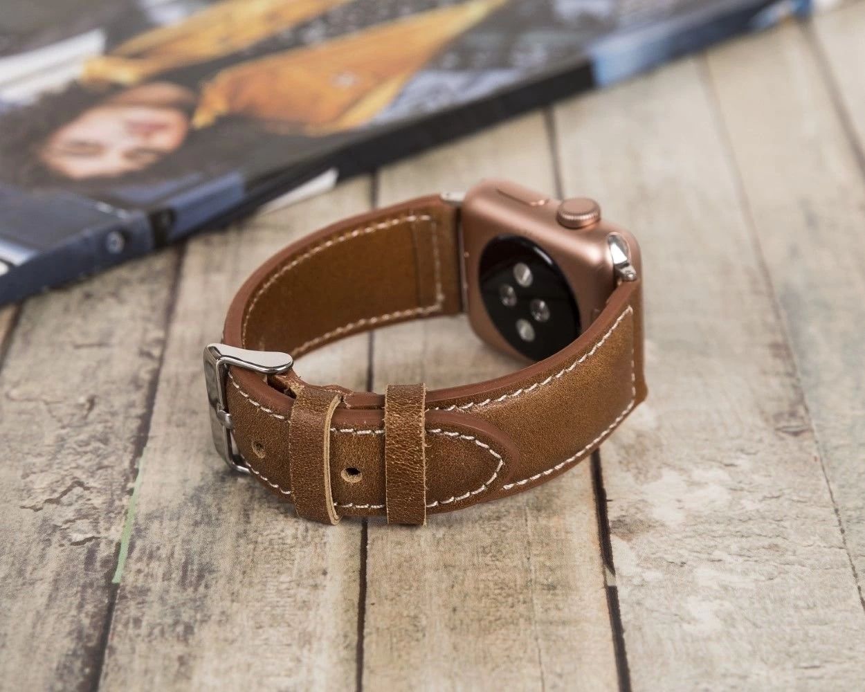 BUĞZ Apple Watch Uyumlu Deri Kordon 42-44-45mm NM4-AS2 Taba