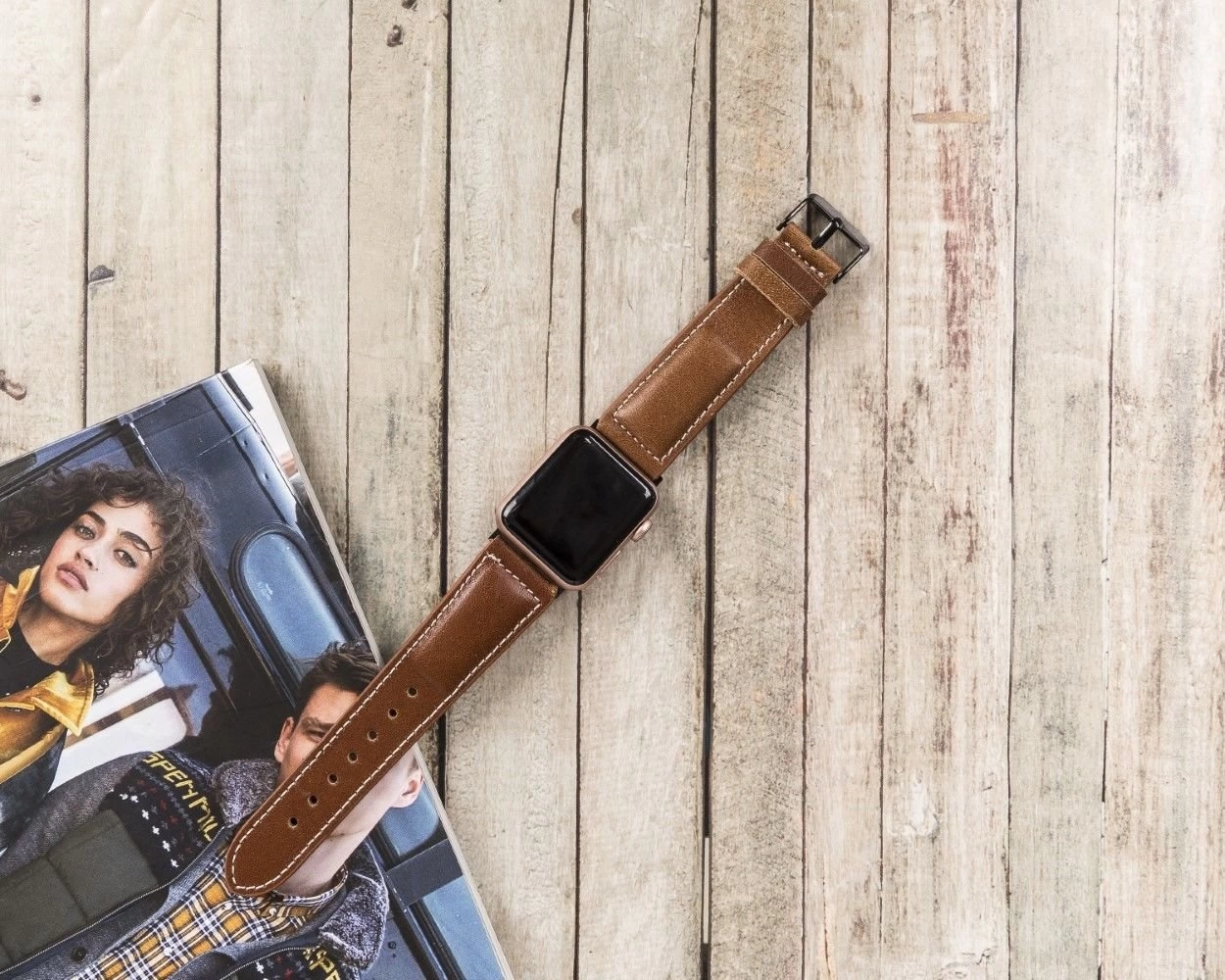 BUĞZ Apple Watch Uyumlu Deri Kordon 42-44-45mm NM4-AS2 Taba