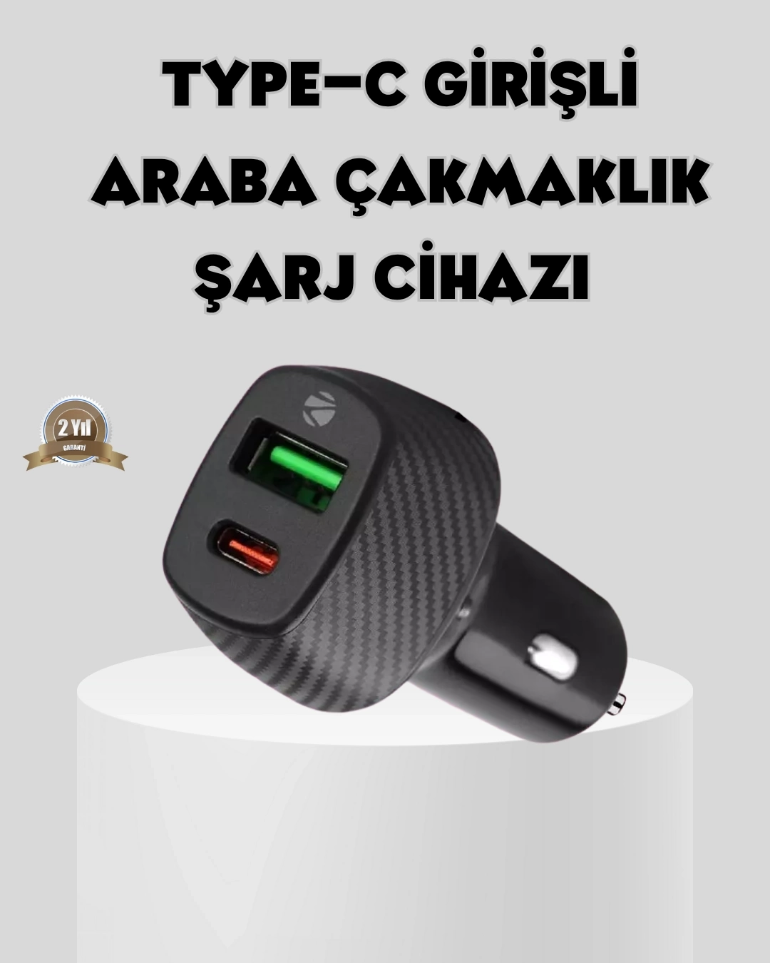 BUĞZ Araç Tipi Hızlı Şarj Adaptörü Type-C PD USB Çift Port Kompakt