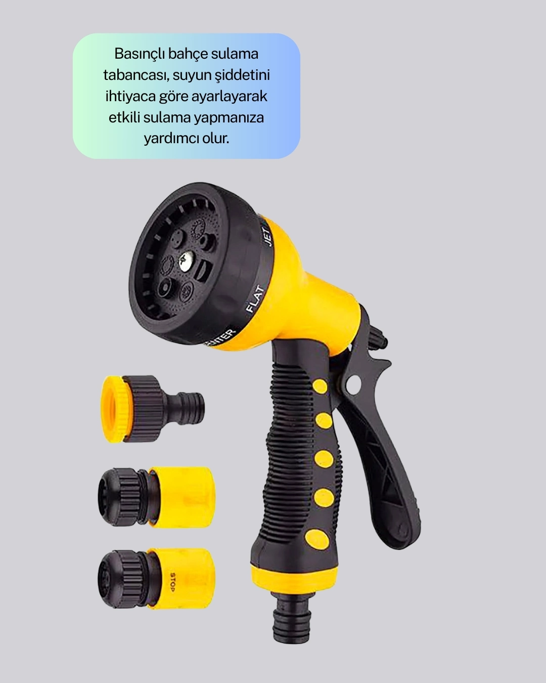 BUĞZ Ayarlanabilir Basınçlı 8 Modlu Bahçe Sulama Tabancası Hortum Aparatı