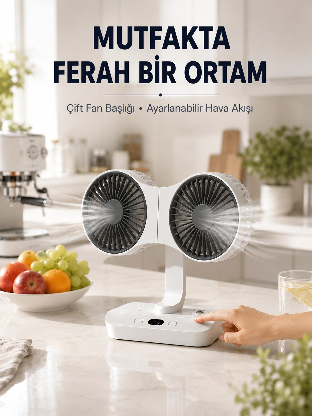 BUĞZ Ayarlanabilir Çift Fan Başlıklı Şarjlı Masa Vantilatörü