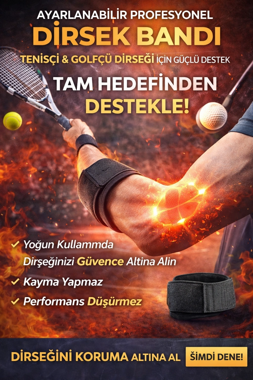 BUĞZ Ayarlanabilir Profesyonel Dirsek Bandı – Tenisçi & Golfçü Dirseği İçin Hedef Odaklı Güçlü Destek