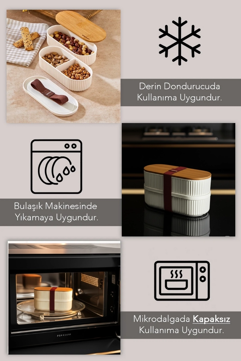 BUĞZ Bambu Kapaklı Lunch Box Kahvaltılık Saklama Kabı Large Bölmeli BUĞZ Bambu Kapaklı Lunch Box Kahvaltılık Saklama Kabı Large Bölmeli
